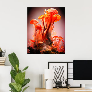 Poster Champignons translucides colorés gras sur un mur