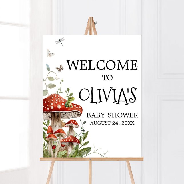 Poster Champignons Whimsical Champignons Accueil Automne (Whimsical Mushroom Baby Shower Welcome Sign)