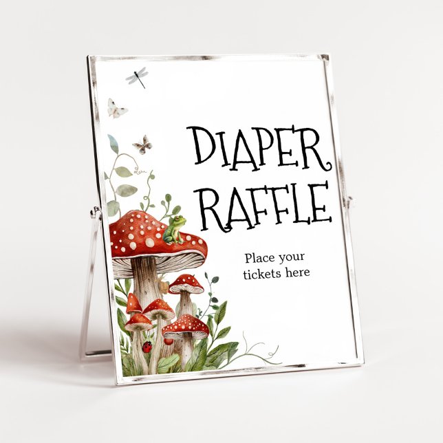 Poster Champignons Whimsical Champignons Chute Chauffage  (Whimsical Mushroom Baby Shower Diaper Raffle Sign)