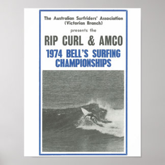 Poster Championnats de surf de Bells 1974, compétition de