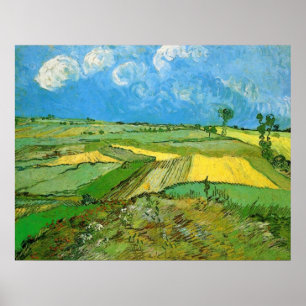 Poster Champs de blé à Auvers Under Clouds par van Gogh
