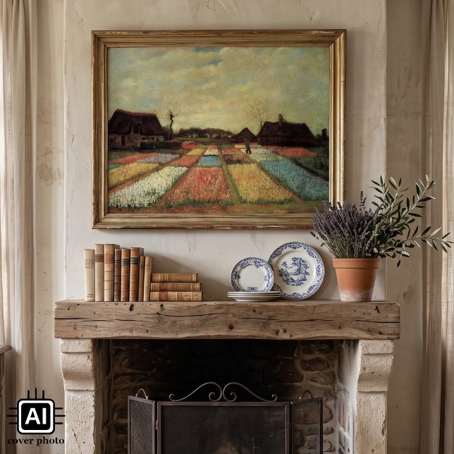 Poster Champs de bulbes par Vincent van Gogh (Bulb Fields (Flower Beds in Holland) by Vincent van Gogh is a vintage post impressionism painting.)