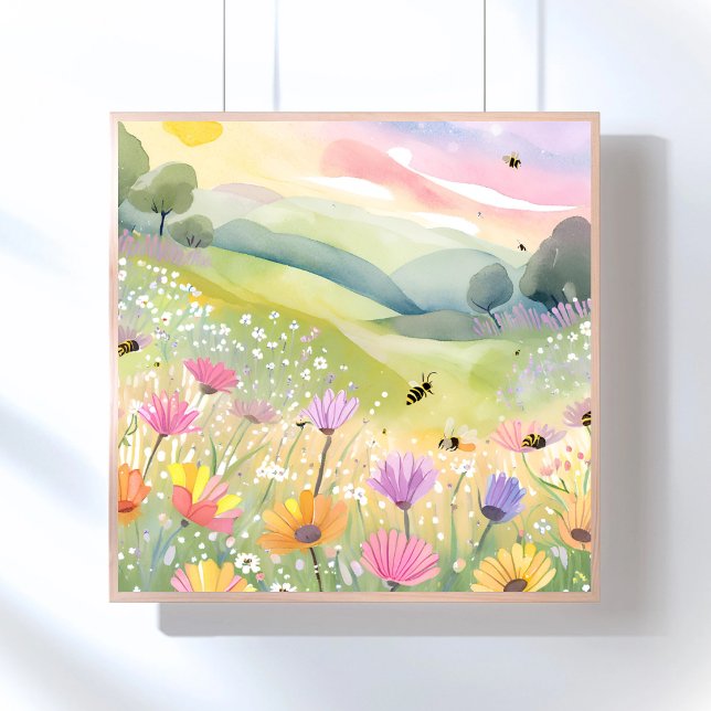 Poster Champs de fleurs d'abeilles printaniers | Nature c (Créateur téléchargé)