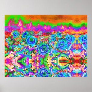 Poster Champs de tournesol bleu pour toujours, fleurs abs
