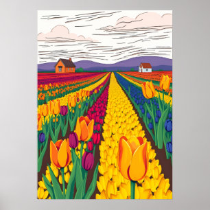 Poster Champs de tulipe hollandais en fleurs