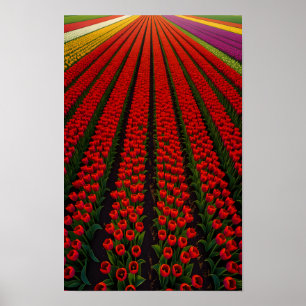 Poster Champs de tulipes colorés