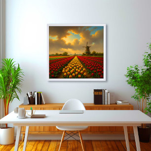 Poster Champs de tulipes néerlandais