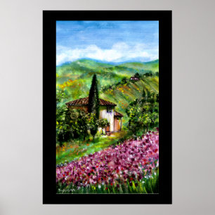 POSTER CHAMPS D'IRIS VIOLETS DANS UN PAYSAGE VERT DE TOSC