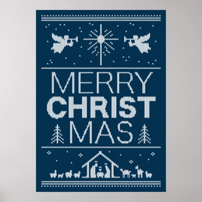 Poster Chandail de Noël moche Bleu chrétien religieux (Devant)
