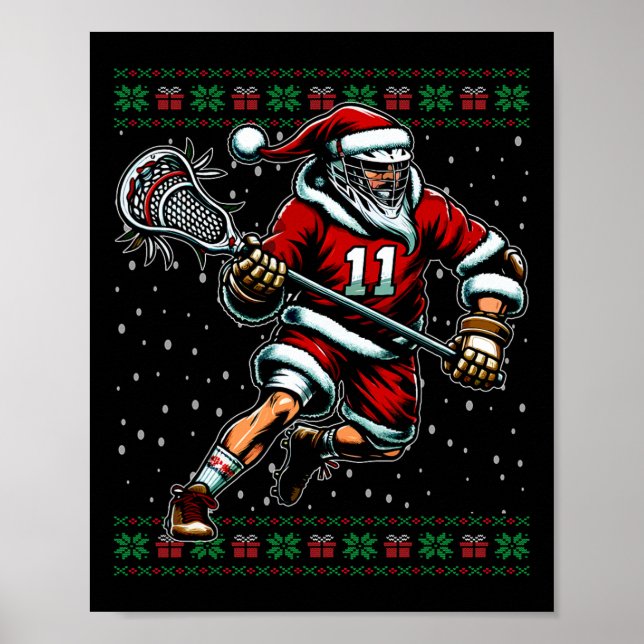 Poster Chandail de Noël moche père Noël Lacrosse (Devant)