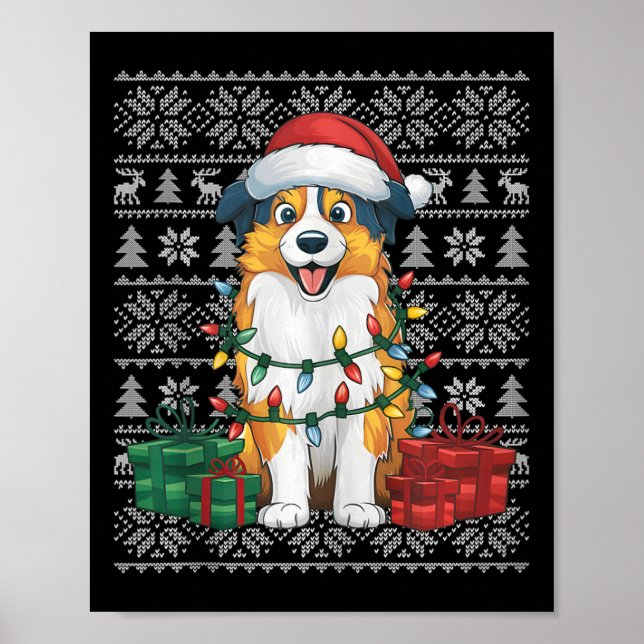 Poster Chandail de Noël style laide Chien de Berger Austr (Devant)