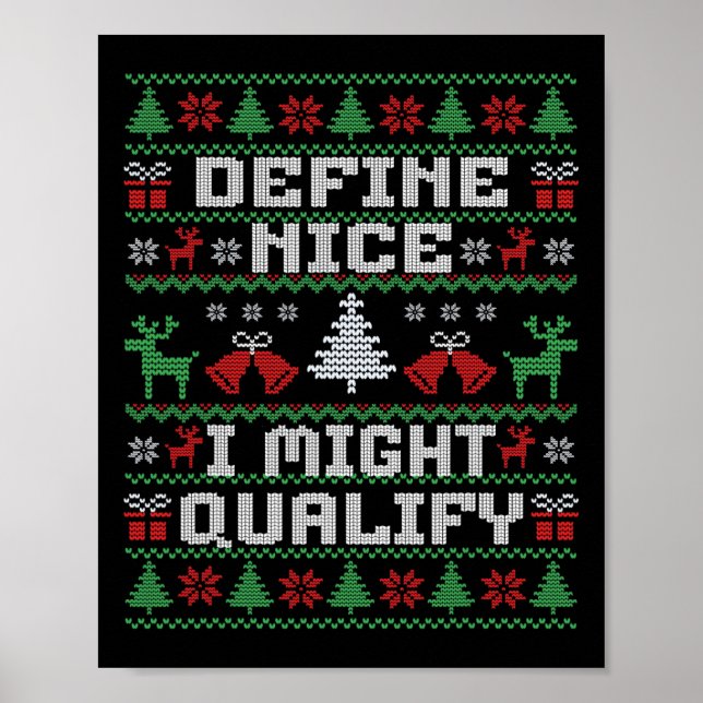Poster Chandail moche de Noël amusant - Définir Nice (Devant)