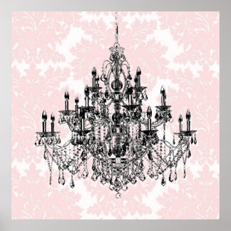 Poster Chandelier rose Damas Art mur Imprimer