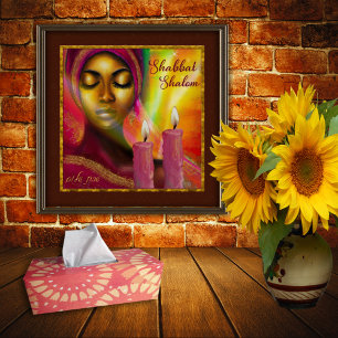 Poster Chandelles Shabbat Shalom Hébreu Africaine Femme A