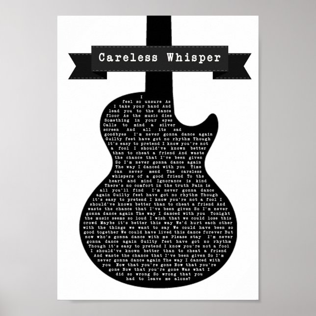 Poster Chanson de guitare noire et blanche sans souci (Devant)