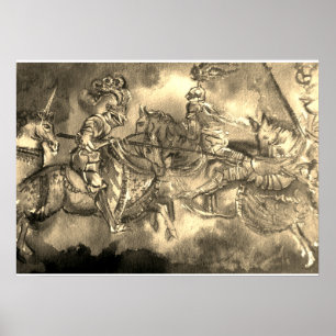 POSTER CHANSON DE ROLAND,CHEVALIERS MÉDIÉVAUX EN TOURNOI 