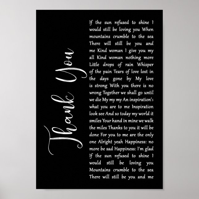 Poster Chanson de script noir Merci Lyric Mur Art Imprime (Devant)