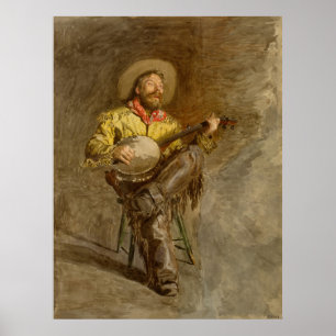 Poster Chantant Cowboy Espagnol avec Banjo jouant une cha