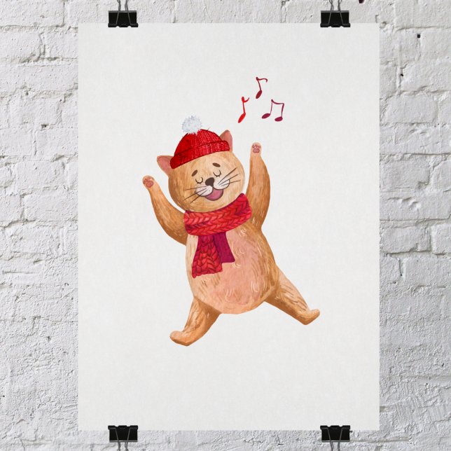 Poster Chanteur Chat Caroler Noël Hiver Nursery (Créateur téléchargé)
