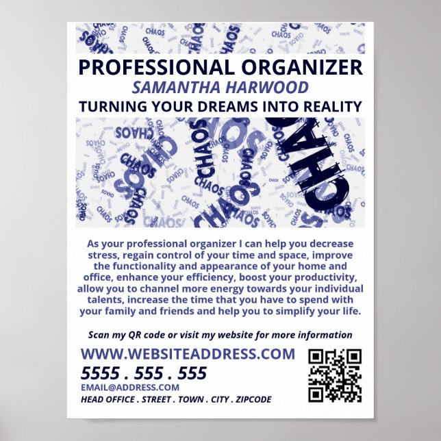 Poster Chaos Slogan Design, Organisateur Professionnel (Devant)