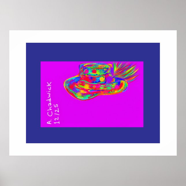 Poster Chapeau à plumes en fourrure florale arc-en-ciel (Devant)