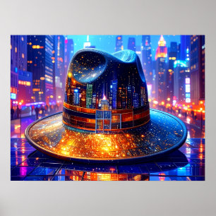 Poster Chapeau Cool de New York City dans un Paysage de R