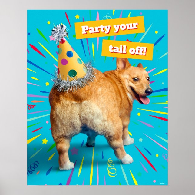Poster Chapeau d'anniversaire Corgi Butt (Devant)