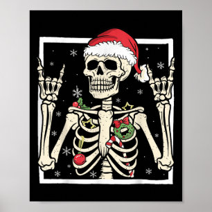 Poster Chapeau de Noël de squelette de rockeur Cool Noël