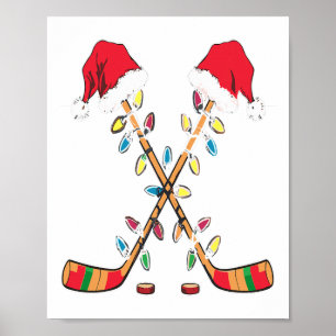 Poster Chapeau de Noël Hockey Santa Lumières Drôle Sport 