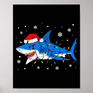 Poster Chapeau de Père Noël Requin Lumières de Noël Xmas