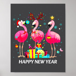 Poster Chapeau de Santa Flamingo Joyeux Nouvel An Lumière