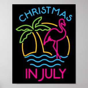 Poster Chapeau de Santa Flamingo Rose Noël en Juillet Été