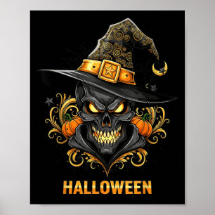 Poster Chapeau de sorcière crâne effrayant Halloween horr