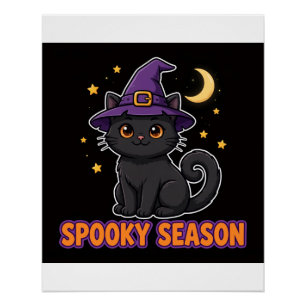 Poster Chapeau de sorcière de chat noir de saison effraya