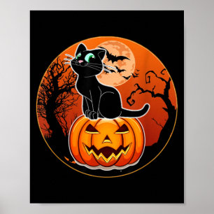 Poster Chapeau de sorcière de chat noir Halloween mignon