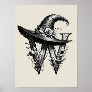 Poster Chapeau de sorcière noir Lettre W personnalisée av