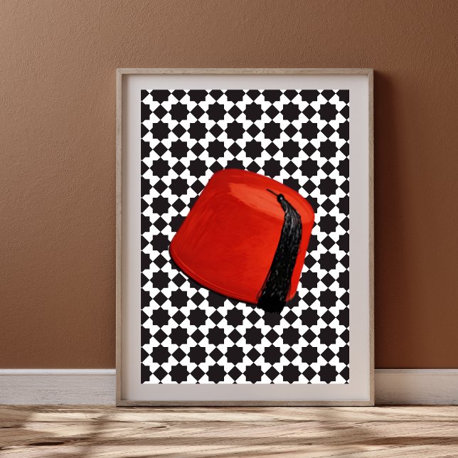 Poster Chapeau Fez Marocain - Tarboush Rouge avec Carreau (Créateur téléchargé)