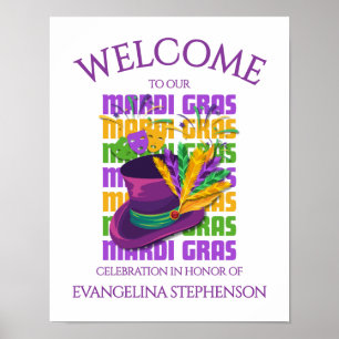 Poster Chapeau Haut-de-Forme Plumes MARDI GRAS
