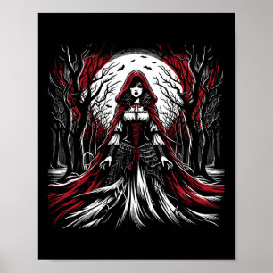 Poster Chaperon gothique rouge à cheval noir Halloween Éf