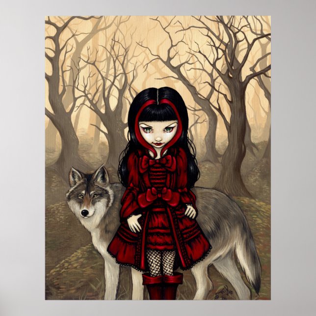 Poster Chaperon rouge en automne ART IMPRIMER loup gothiq (Devant)