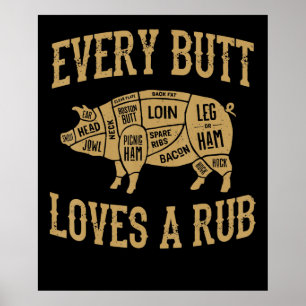 Poster Chaque Beurre Aime Un Bon Rub Drôle Porc BBQ