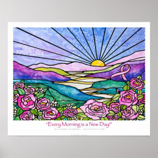 Poster "Chaque matin est un jour nouveau" Ruban rose Ekle