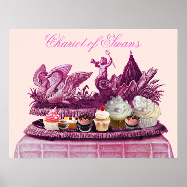 POSTER CHAR CHAR PINK ANTIQUE DE CYGNES ET CUPCAKES (Devant)