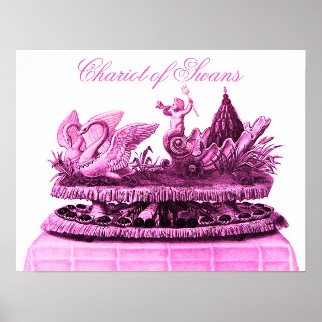 POSTER CHAR CHARGÉE DE CYGNE ROSE ANTIQUE ET CUPCAKES (Devant)