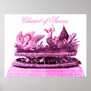POSTER CHAR CHARRETTE ROSE ANTIQUE DE CYGNES ET CUPCAKES