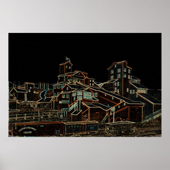 Poster Charbon Anthracite Mines Charbon Miner Miner néon  (Devant)