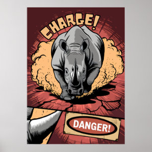Poster Charger Rhino Comic - Puissance sauvage et danger