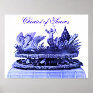 POSTER CHARIOT BLEU ANTIQUE DE SWANS ET CUPCAKES