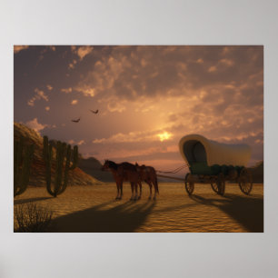 Poster Chariot couvert au coucher du soleil - gros