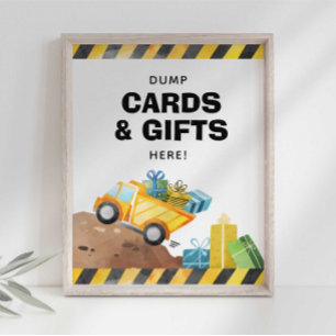 Poster Chariot de construction Dump cadeaux ici Signe de 